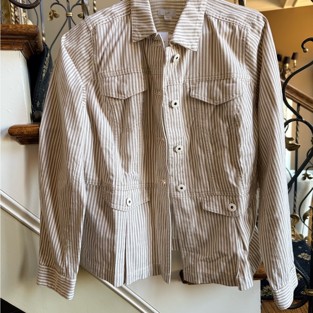 Jjill NWT Cappucbrly lightweight jacket. Size S metal buttons. Pockets. Striped - Picture 3 of 10